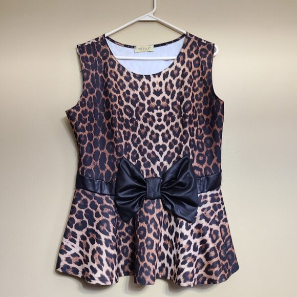 INSTYLE LEOPARD TOP W LARGE BLACK BOW SLEEVELESS SO CUTE AND SEXY SIZE 20 - Picture 1 of 5